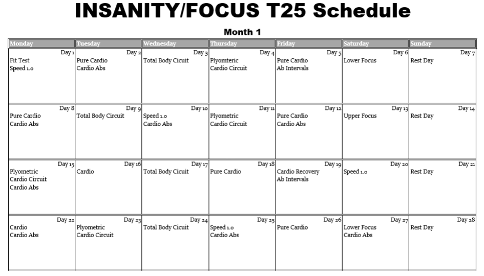 Shaun T25 Workout Schedule Print Out Moreover T25 Workout Schedule