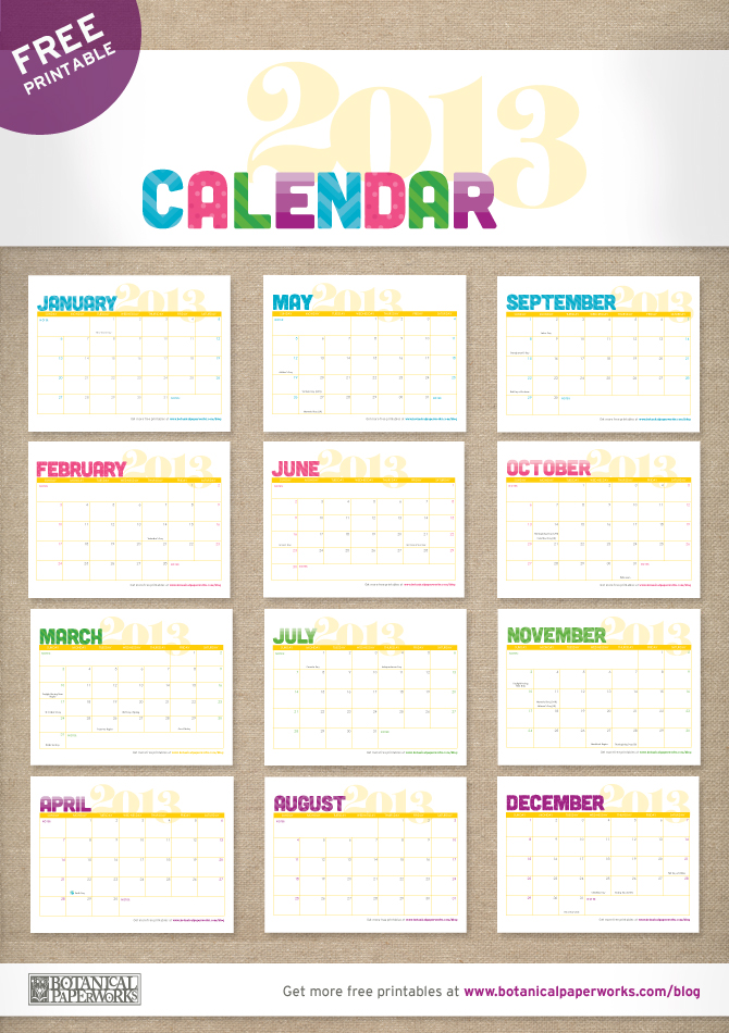 The Almost Perfectionist  Free Printable 2013 Calendars