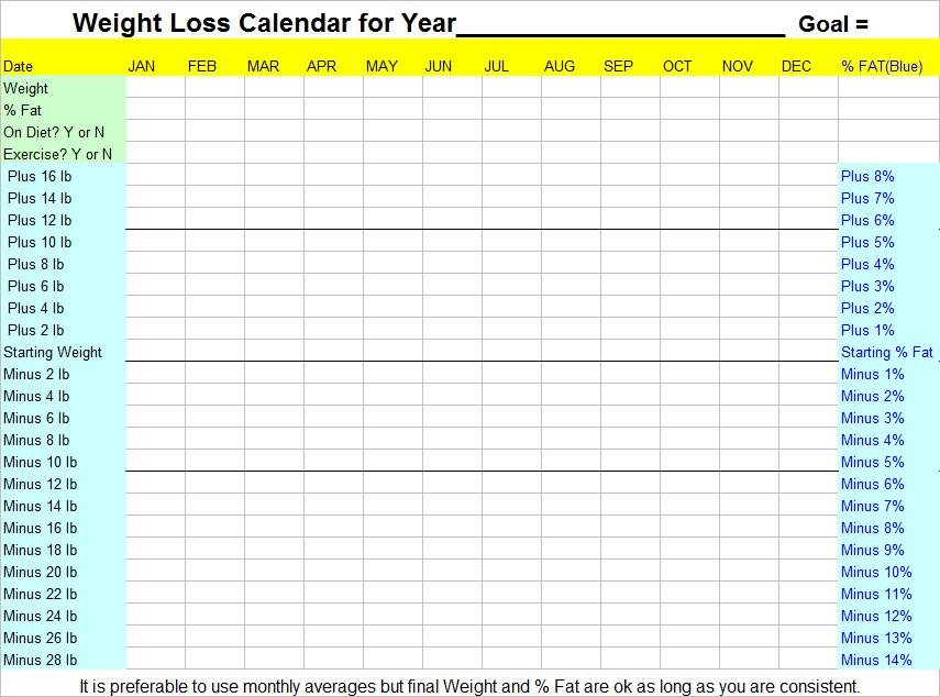 Weight Loss Diet Plan Calendar