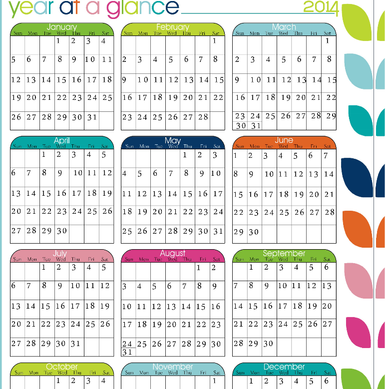 Yearly Calendar At A Glance
