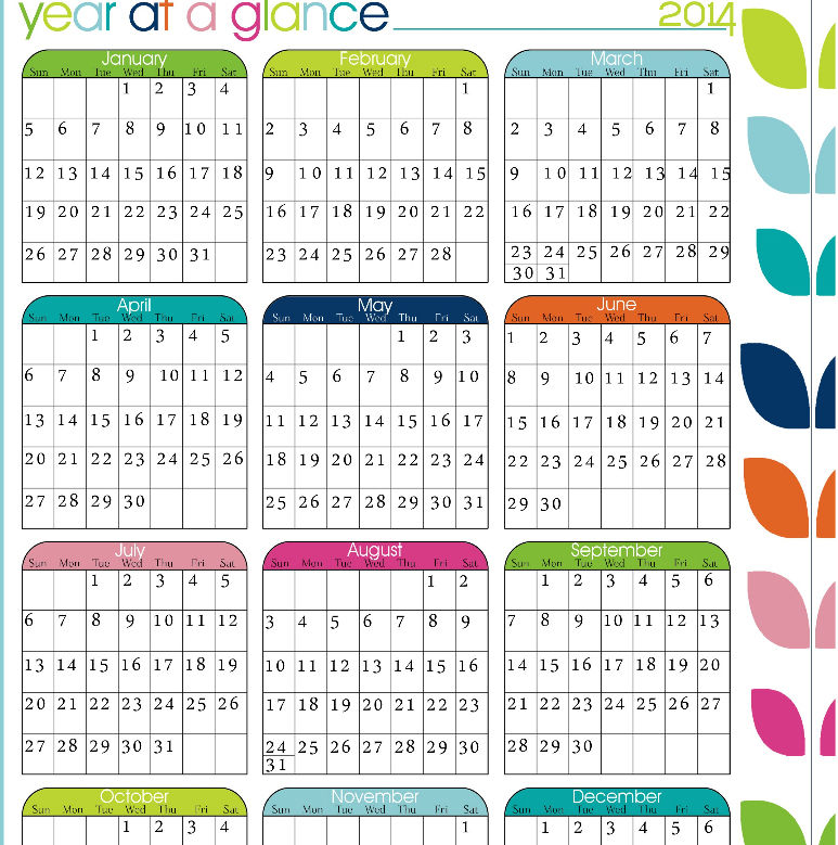 Printable Year At A Glance Calendar