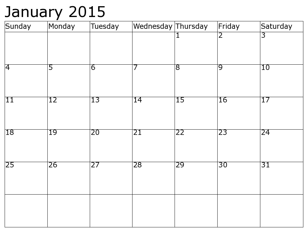 2015 Blank Calendar Printable 12 Month Simple Template