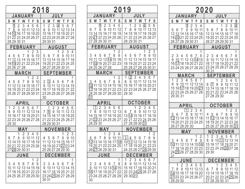3 Year Calendar Template