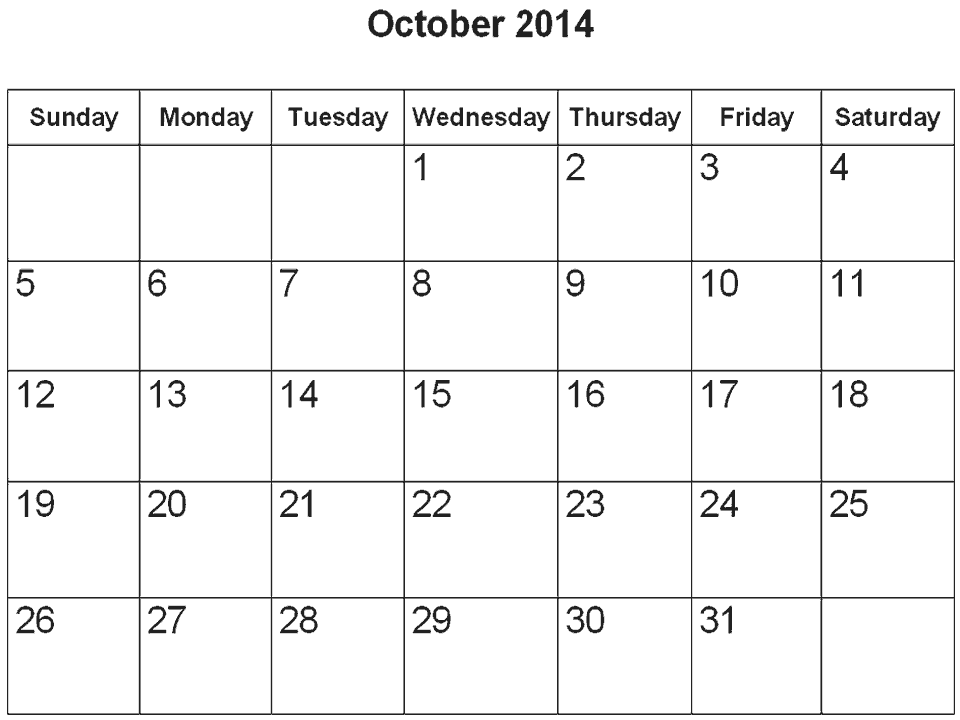 7 Best Images Of Free Printable Calendar October 2014