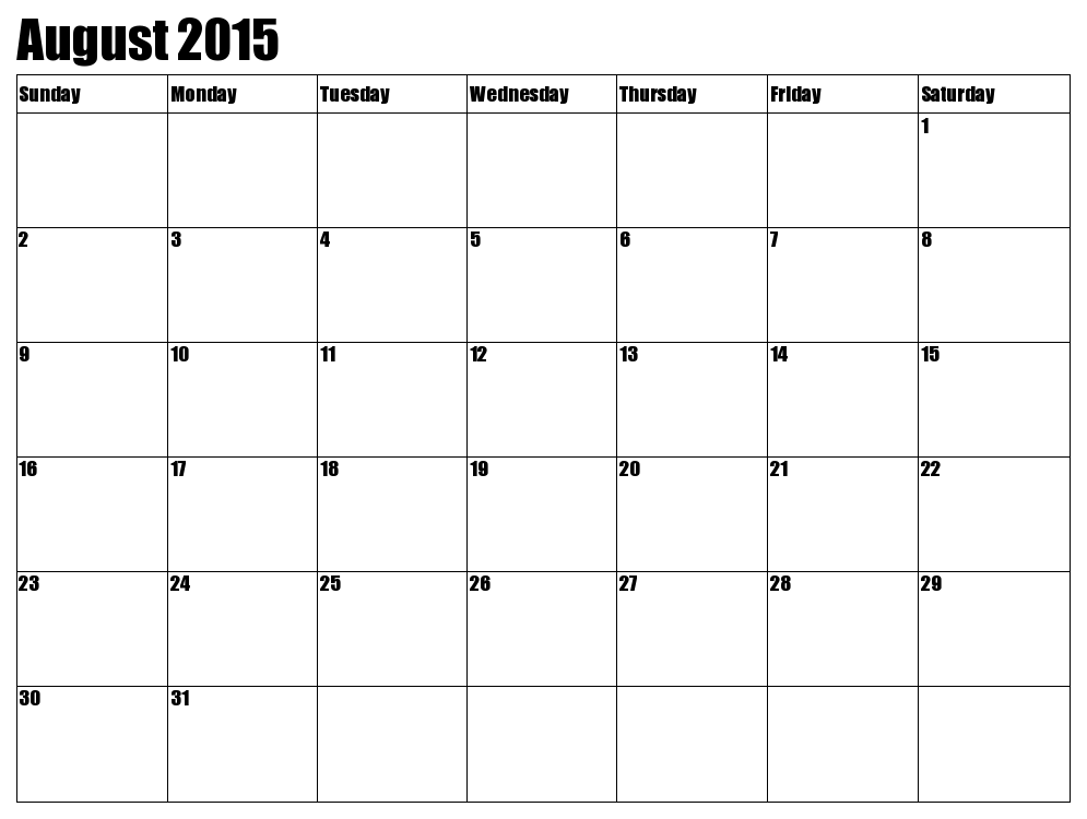 August 2015 Calendar Printable
