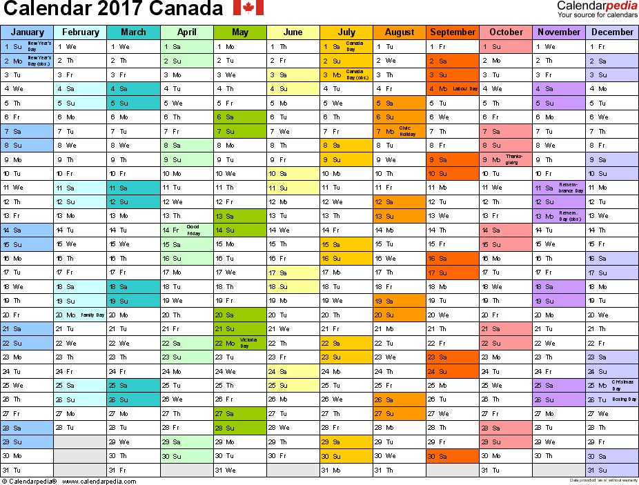 Canada Calendar 2017