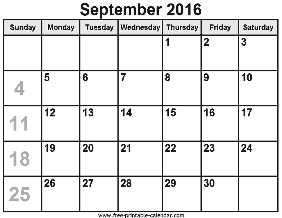 Free Printable Calendars For Free Download   September 2016