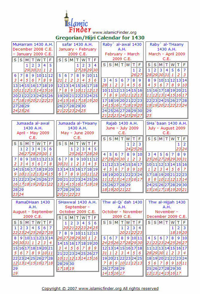 islamic calendar days