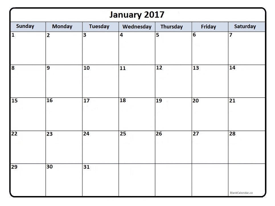 January 2017 Calendar Pdf
