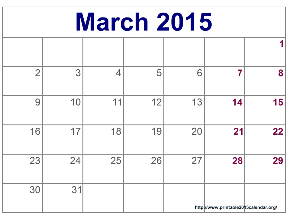 March 2015 Calendar Printable