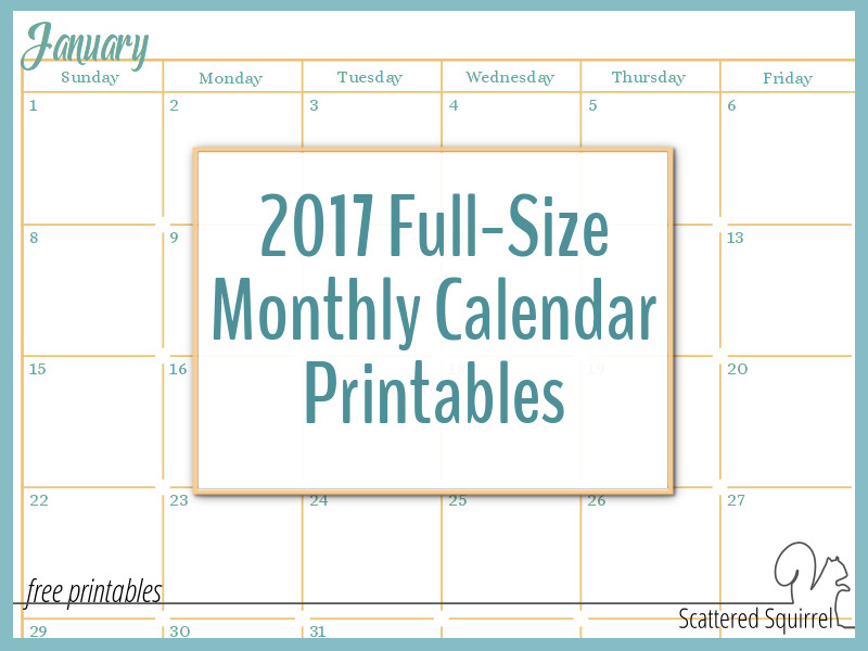 Printable 2017 Monthly Calendar With Holidays