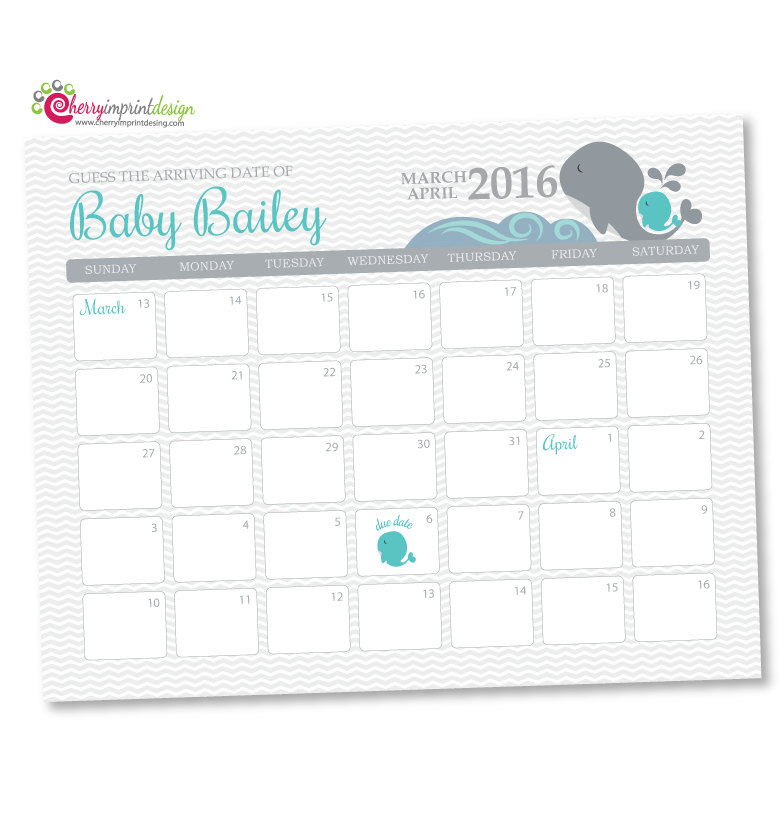 Printable Guess The Due Date Calendar Baby By Cherryimprintdesign