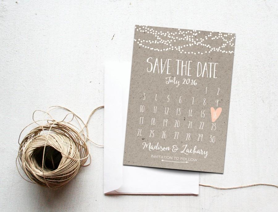 Save The Date Card, Calendar Printable, Simple Wedding