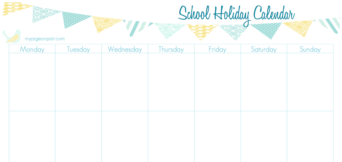 School Holiday Calendar ~ Free Printable