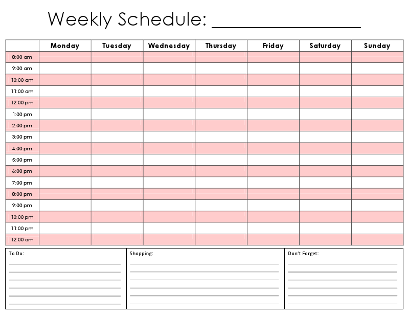 Weekly Time Calendar Template