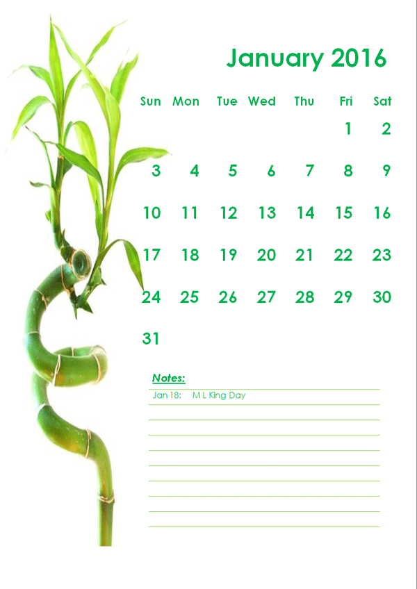 2016 Monthly Calendar Template 15