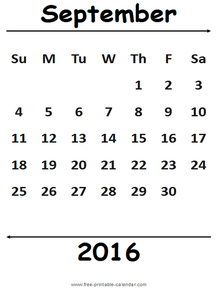 2016 September Calendar