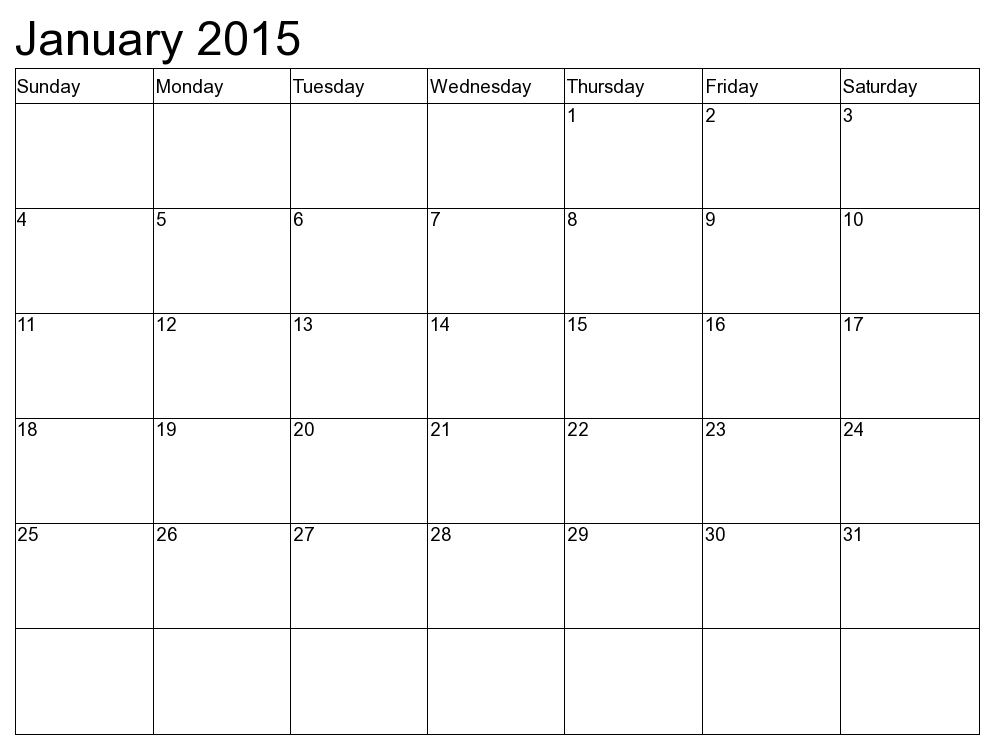 Best Photos Of January 2015 Calendar Printable One Page