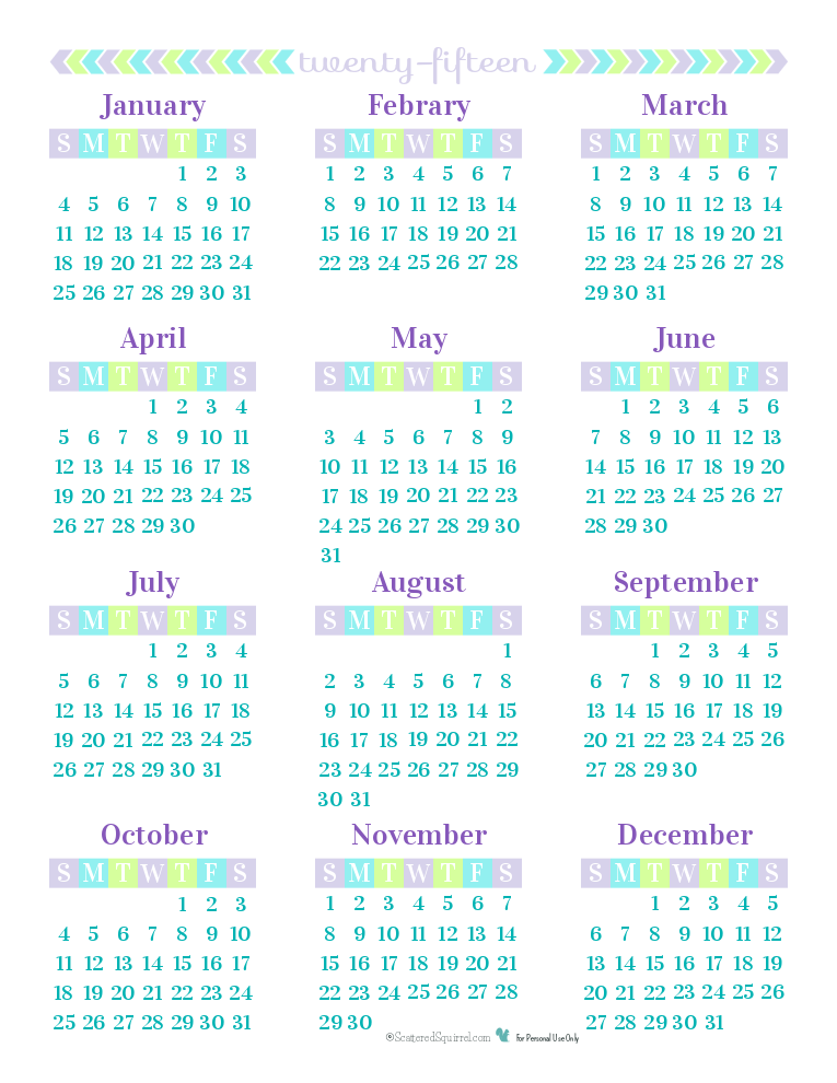 Day 26} 2015 Year On A Page Printable Calendars