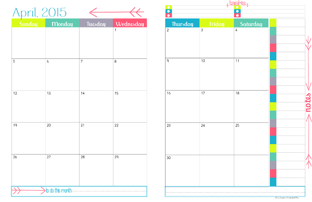 Free Printable Monthly Calendar 2015