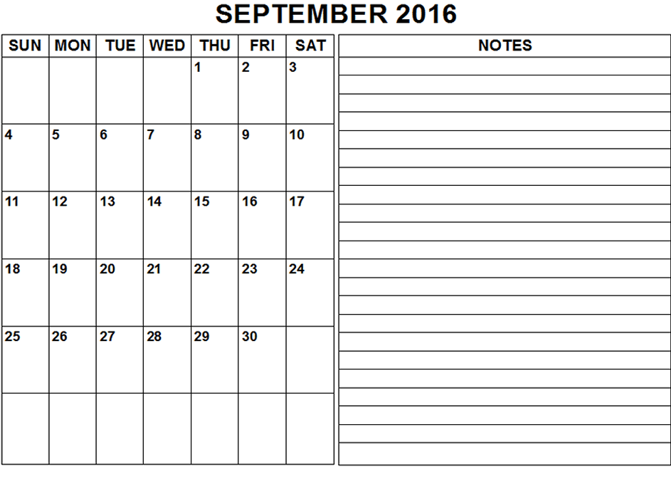 Free September 2016 Printable Calendar Download