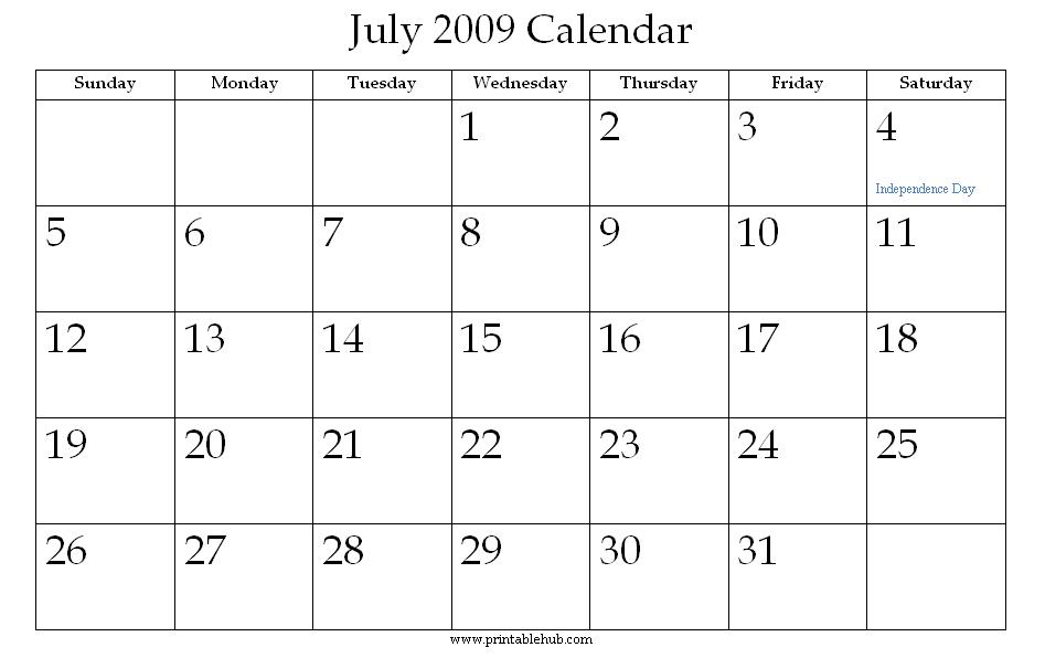 July 2009 Printable Calendar Â« Printable Hub