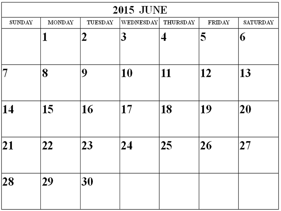 June 2015 Calendar Weekly Holidays In United States