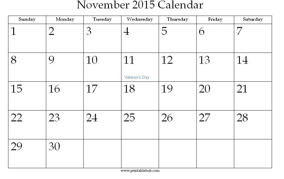 November 2015 Printable Calendar Â« Printable Hub