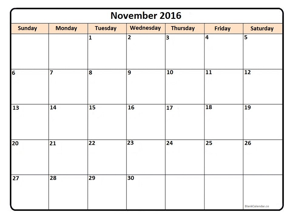 November 2016 Calendar Pdf