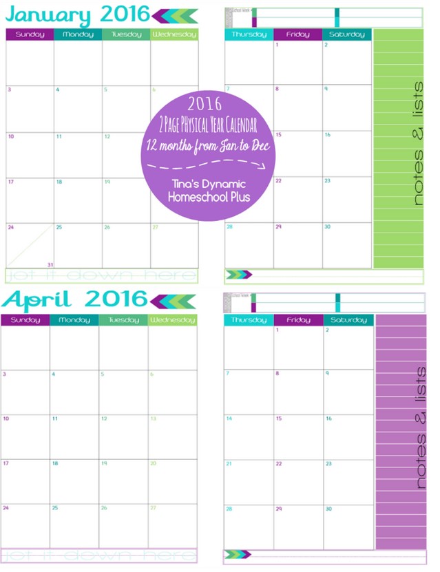 Printable 2 Month Calendar 2016