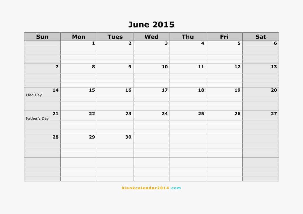Printable June Calendar 2015
