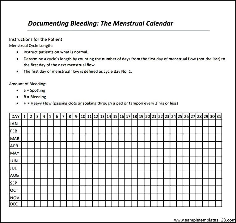 Sample Menstrual Calendar Template