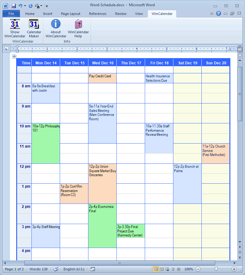 Calendar Creator For Microsoft Word With Holidays