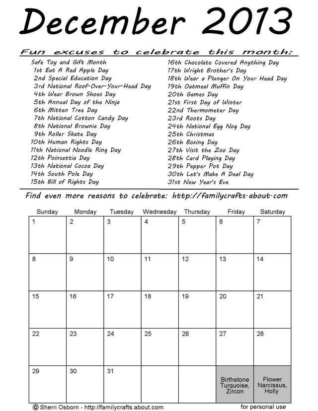 Calendar Holidays Special Days