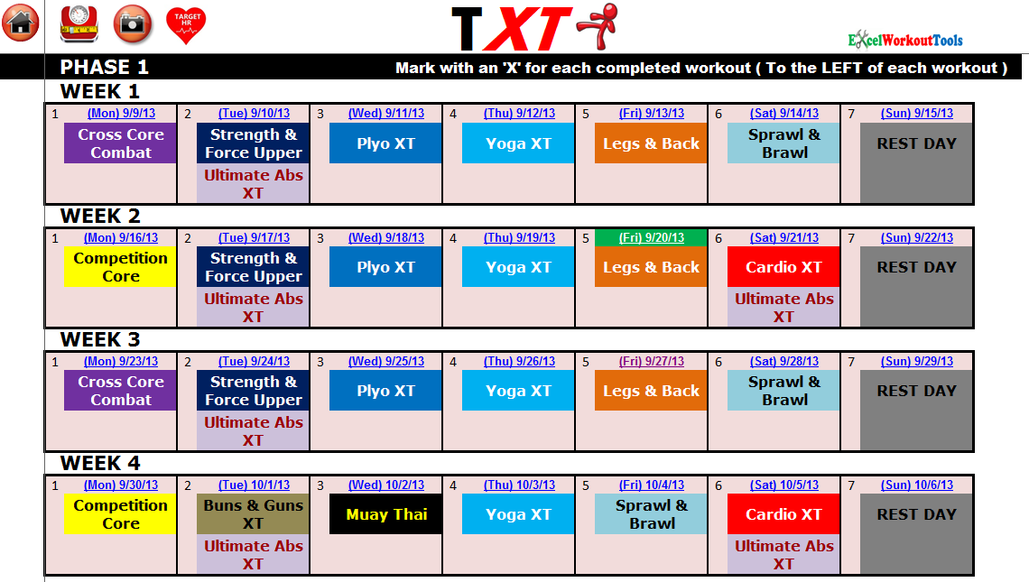 Excel Spreadsheet Workout Calendar & Exercise Tracker Tool For