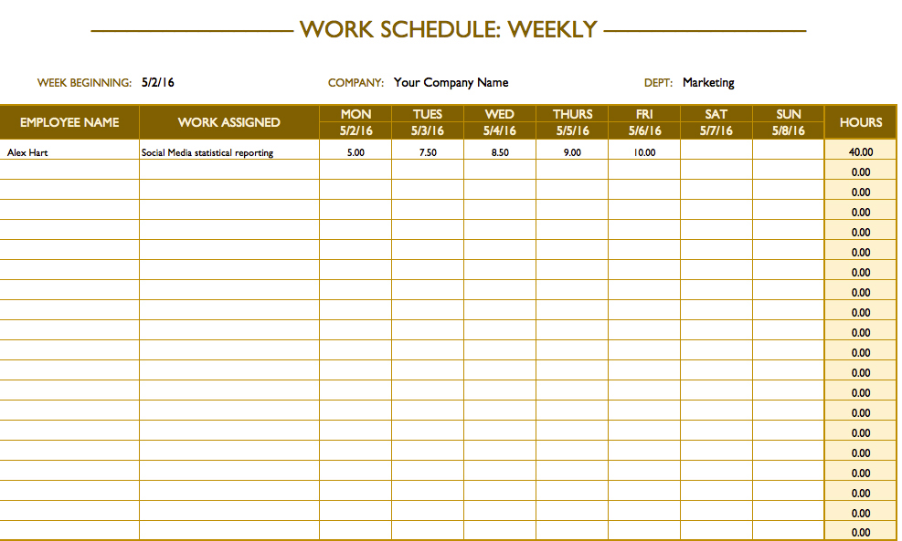 Free Work Schedule Templates For Word And Excel