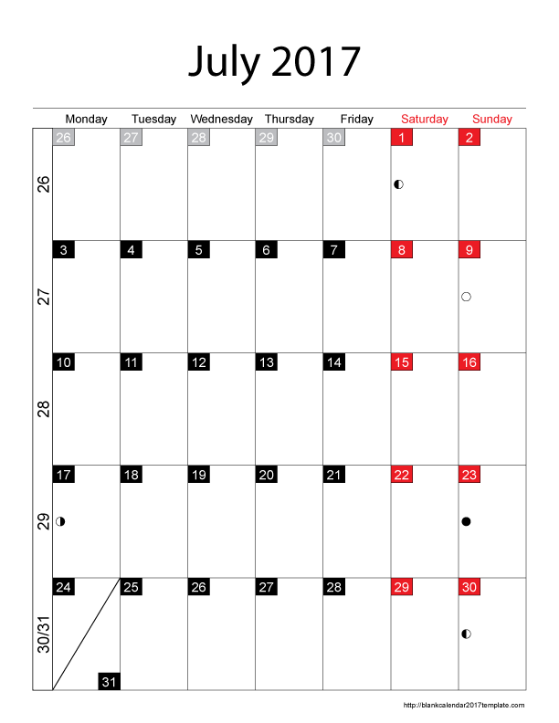 July 2017 Printable Calendar Â» Blank Calendar 2017 Template