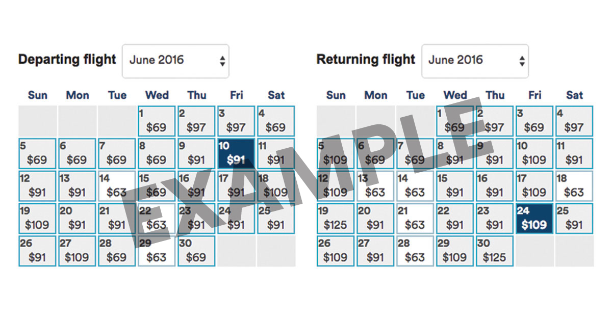 low fares southwest airlines calendar