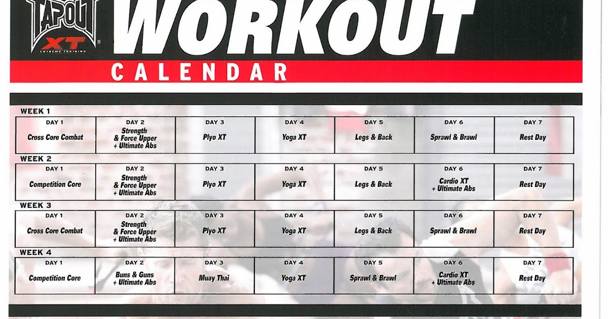 Tapout Xt Workout Calendar - Calendar Template 2021.