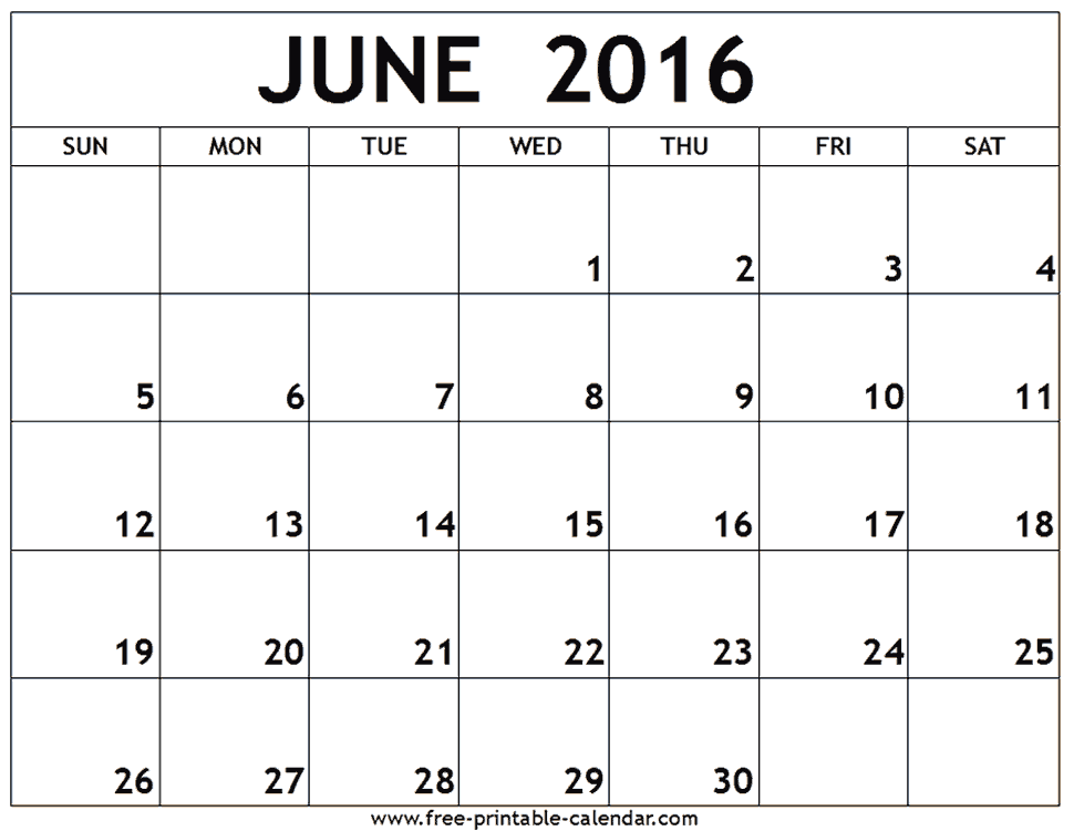Blank Calendar Month Template  2016 Calendar June 2016 Calendar