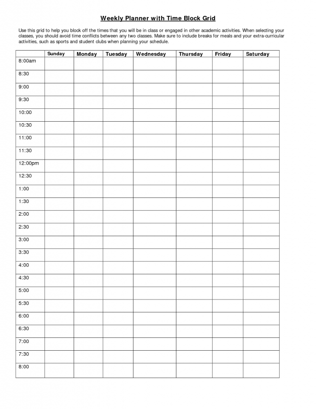 Blank Daily Calendar With Time Slots