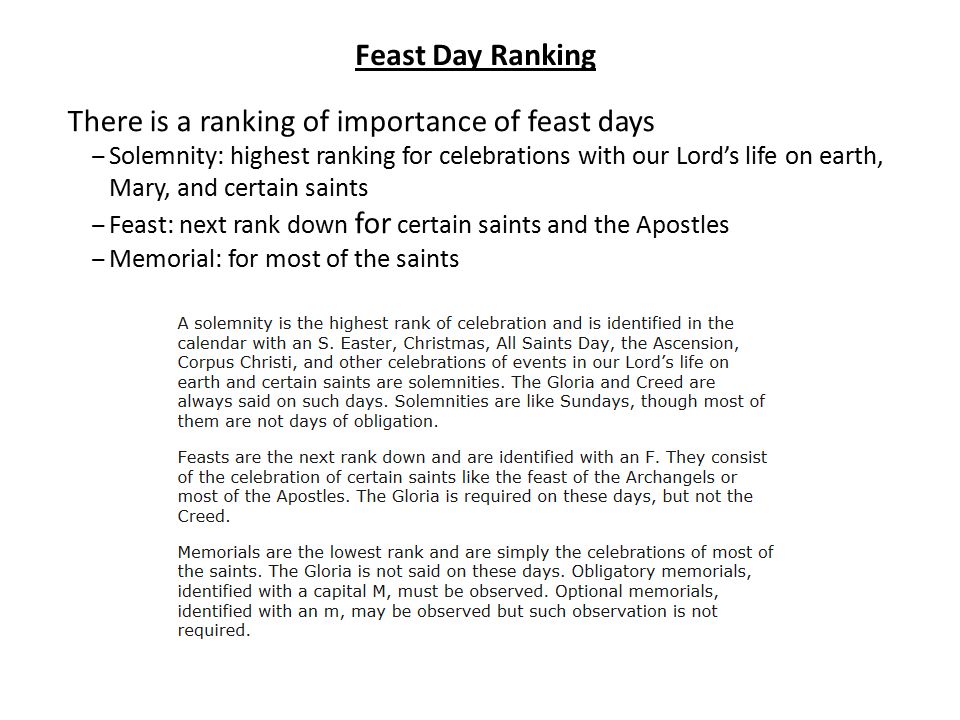 Catholic Feast Days Terry Costigan  What Is A Feast Day  Feast