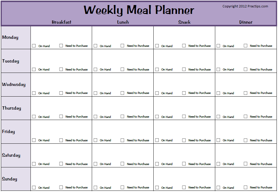 Free Weekly Meal Planner Template
