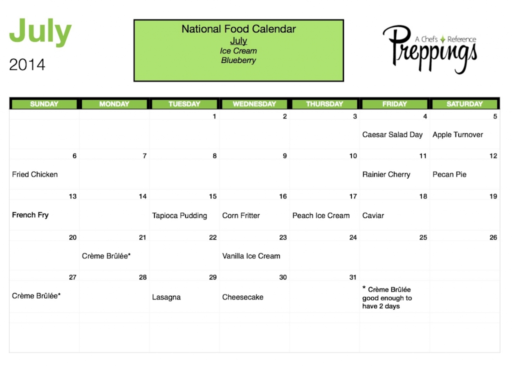 Good National Food Days Calendar