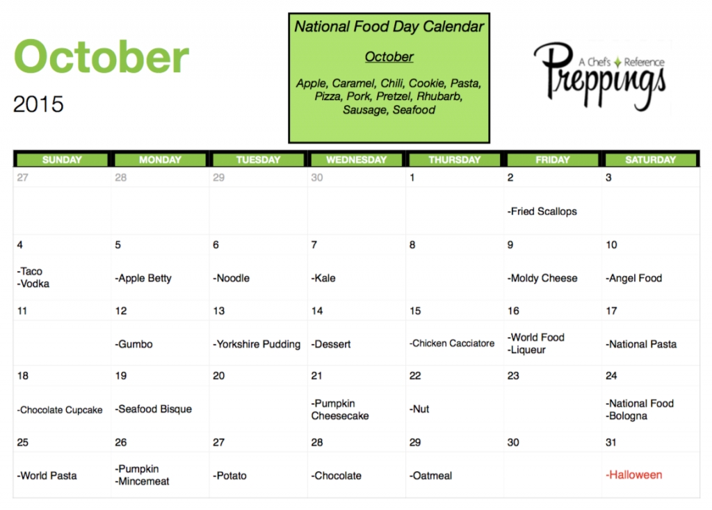 Good National Food Days Calendar