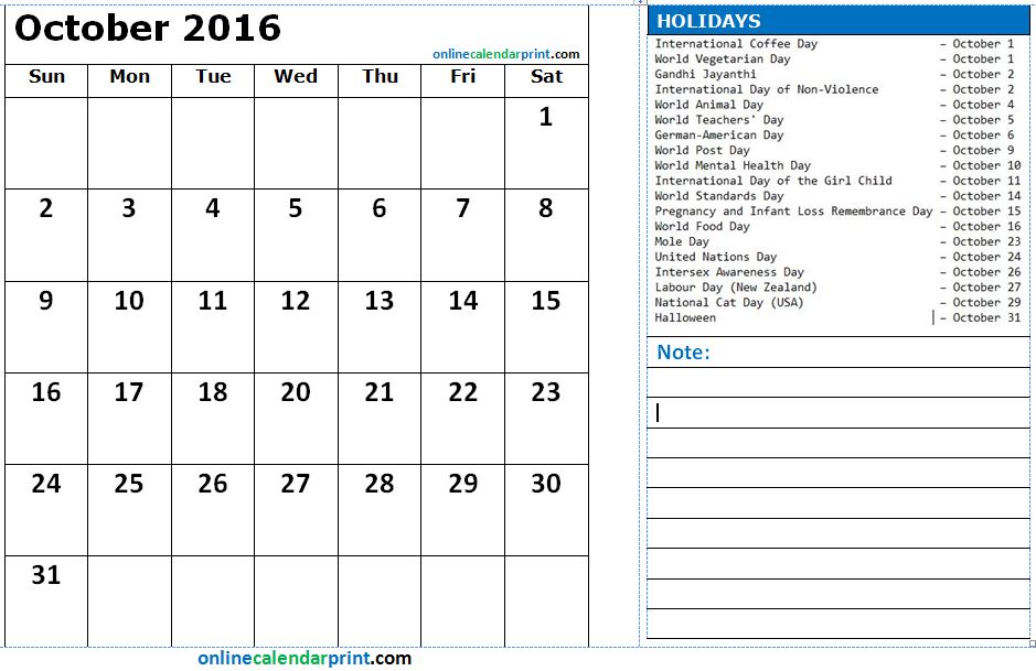 November 2016 Printable Calendar