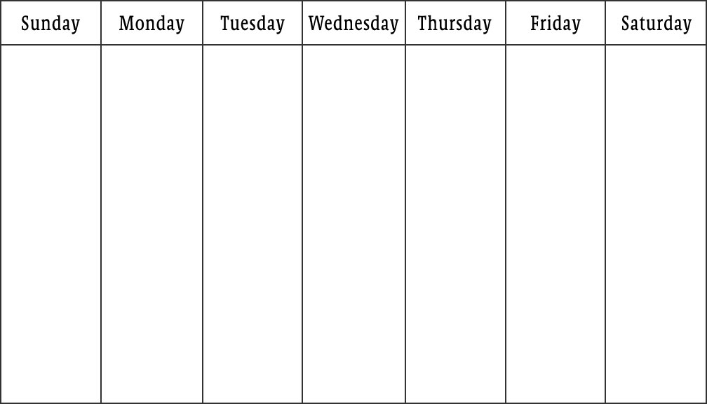 One Week Calendar Template