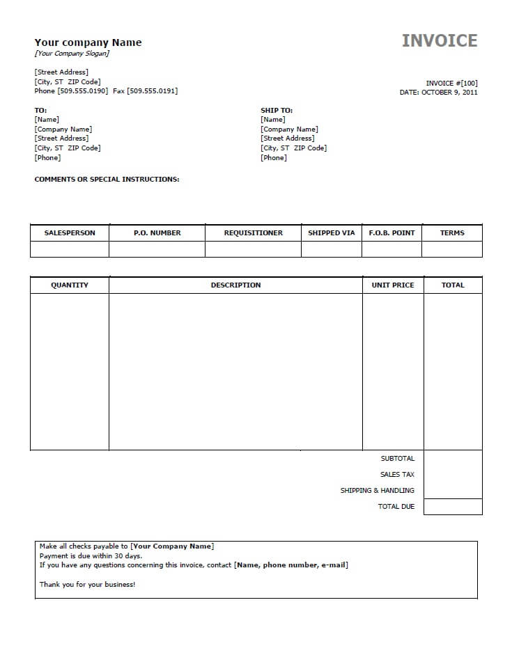 Sample Invoices Invoice Templates For Word Excel Open Office