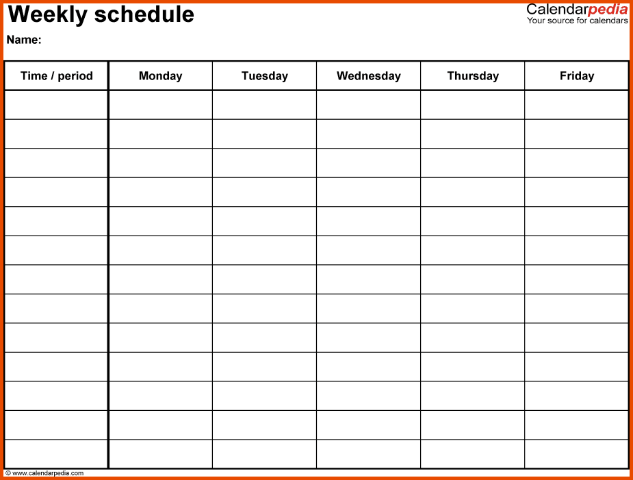 4+ Weekly Calendar Template Word