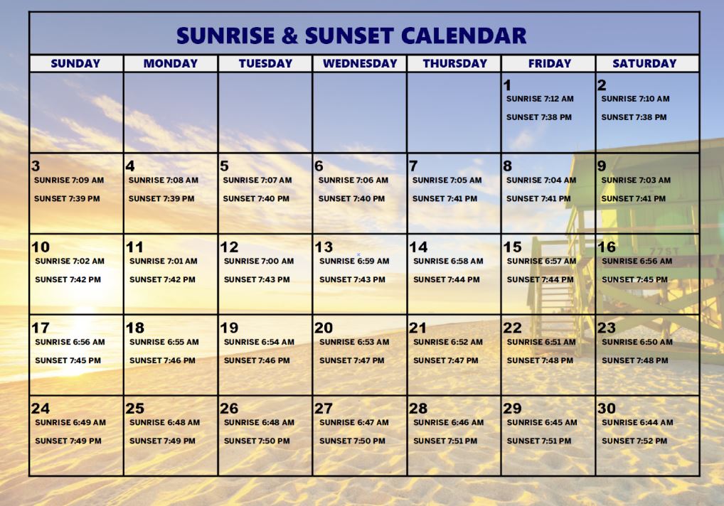 Sunrise Time Calendar Customize and Print